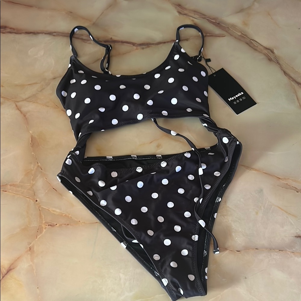 Black and White Polka Dot one piece swimsuit size S